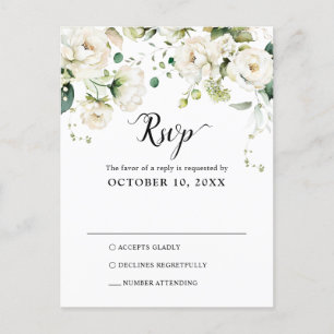 White Ivory Cream Roses Botanical Wedding RSVP Pos Postcard