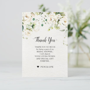 White Ivory Cream Roses Floral Botanical Wedding Thank You Card