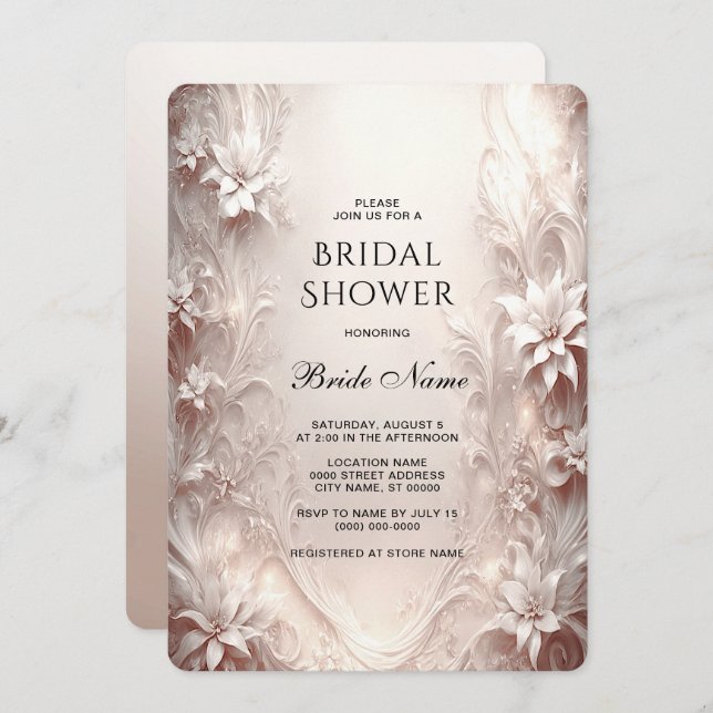 White Ivory Floral Bridal Shower Invitation (Front/Back)