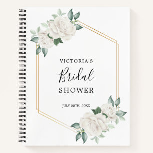 White Ivory Floral Frame Bridal Shower Gift List Notebook