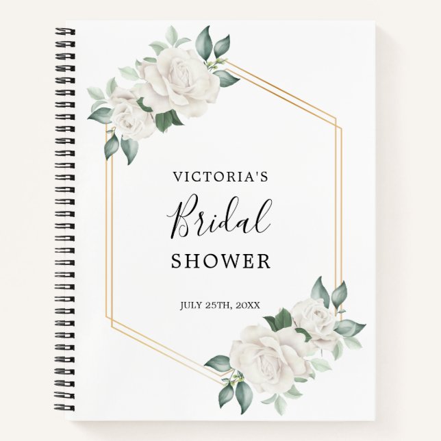 White Ivory Floral Frame Bridal Shower Gift List Notebook (Front)