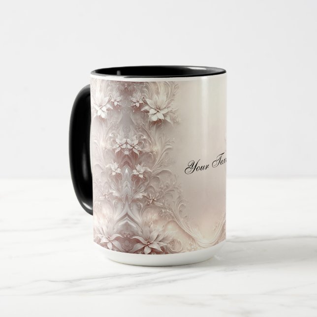 White Ivory Floral Mug (Front Left)