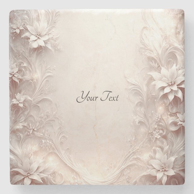 White Ivory Floral Stone Coaster (Front)