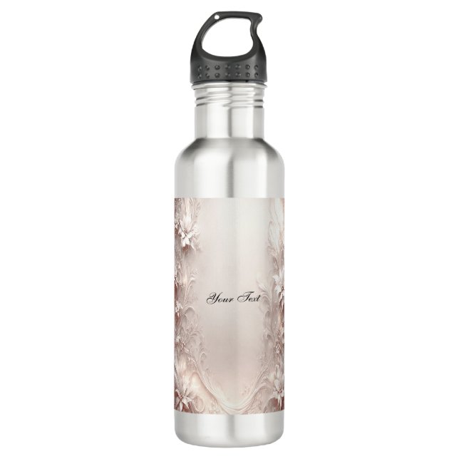 White Ivory Floral Water Bottle (Front)