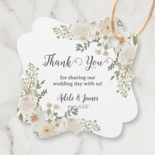 White Ivory Floral Wedding Bridal Shower Birthday Favour Tags