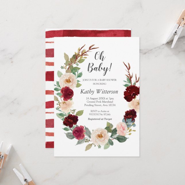 White Ivory Gender Neutral Baby Shower Invitation (Front/Back In Situ)