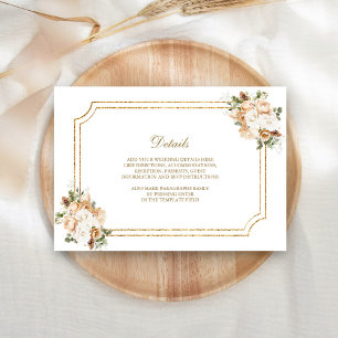 White Ivory Gold Christmas Floral Wedding Details Enclosure Card