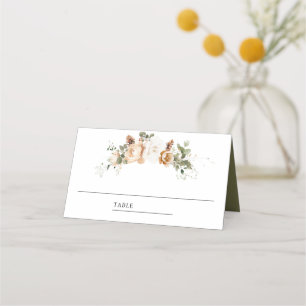 White Ivory Gold Christmas Floral Wedding  Place Card