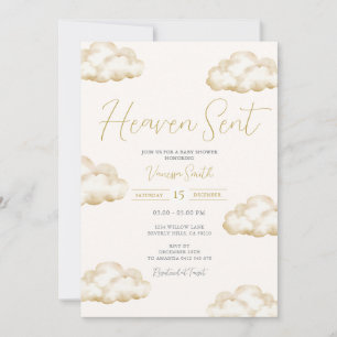 White Ivory Heaven Sent Baby Shower Party Invitation