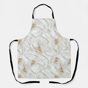 White-Ivory Silk & Ivory Champaign Pearls All-Over Apron