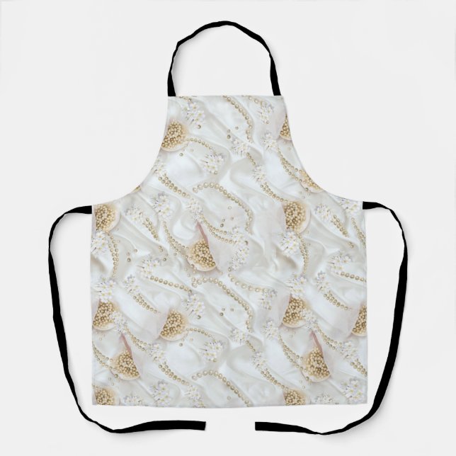 White-Ivory Silk & Ivory Champaign Pearls All-Over Apron (Front)
