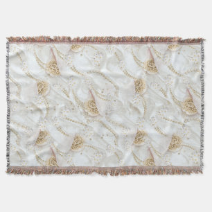 White Ivory Silk & Ivory Champaign Pearls Throw Blanket