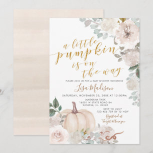 White Ivory Watercolor Pumpkin is on the way Invitation