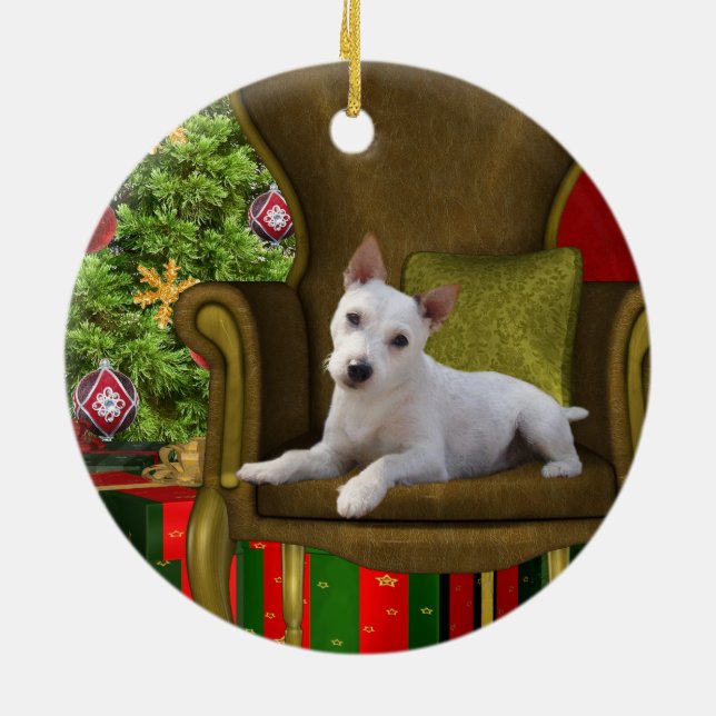 White Jack Russell Christmas Ceramic Ornament (Back)