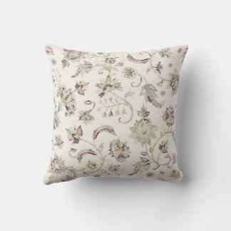 White Jacobean Floral Throw Pillow