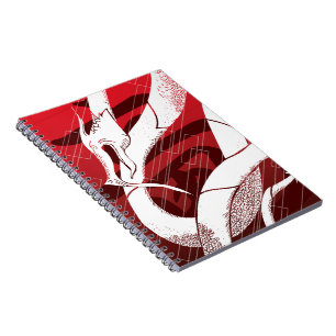 White Japanese Dragon Red Background Notebook