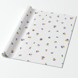 White Japanese Purple White Viola Floral Pattern Wrapping Paper