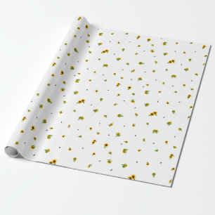 White Japanese Sunflower Floral Pattern Wrapping Paper