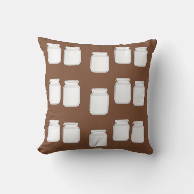 White jars on brown throw pillow (Front)