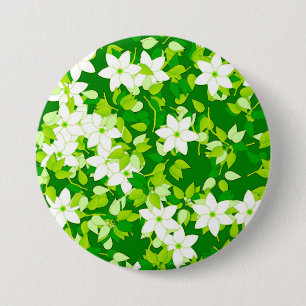 White jasmine among green leaves 3 inch round button
