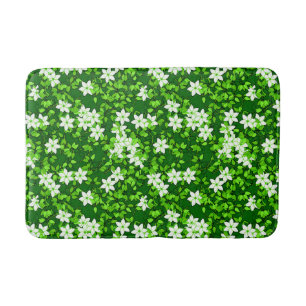 White Jasmine Among Green Leaves Bath Mat