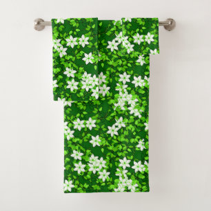 White Jasmine Among Green Leaves Bath Towel Set