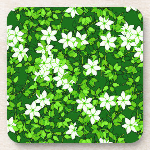White Jasmine Among Green Leaves Coaster