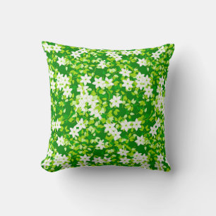 White jasmine among green leaves throw pillow