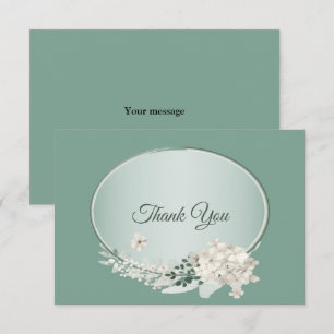 White Jasmine Floral Green Geometric Wedding Thank You Card