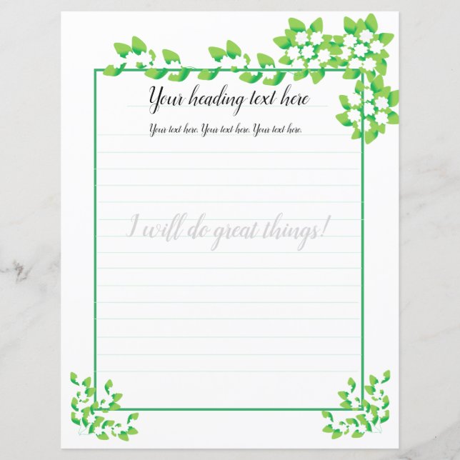 White Jasmine Floral Lined Writing Paper (Front)