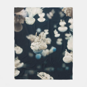 WHITE JELLYFISH UNDERWATER PHOTO FLEECE BLANKET