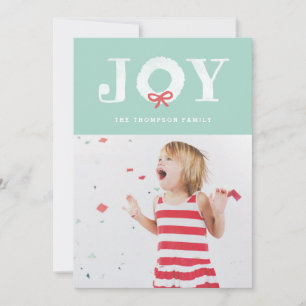 White Joy Christmas Wreath Holiday Photo Card