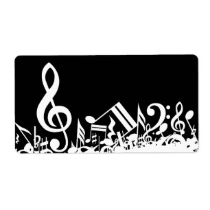 White Jumbled Musical Notes on Black