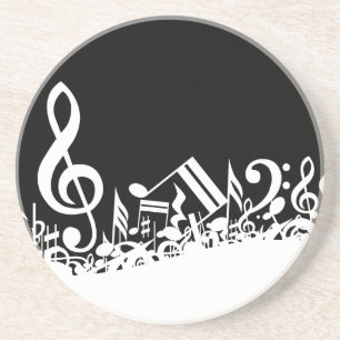 White Jumbled Musical Notes on Black Coaster