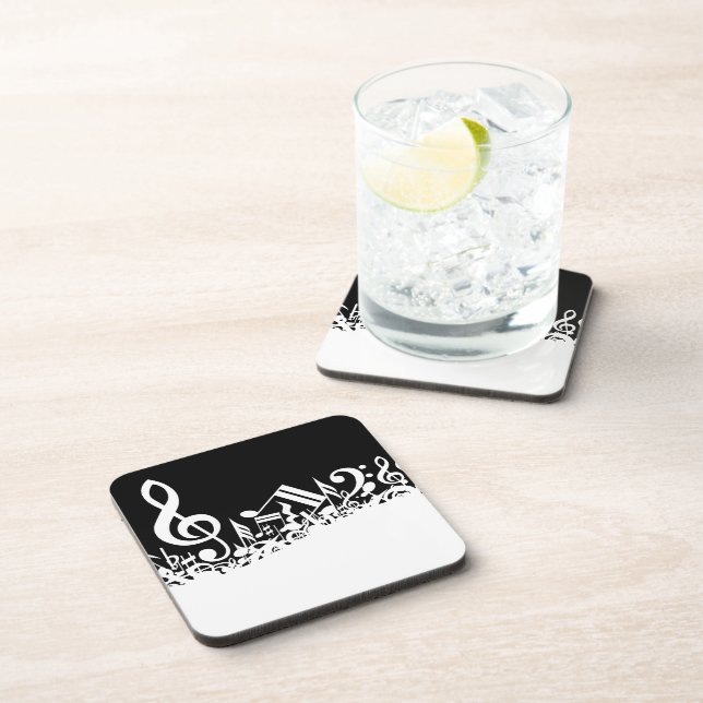 White Jumbled Musical Notes on Black Coaster (Right Side)