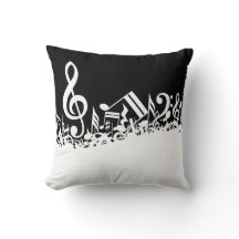 White Jumbled Musical Notes on Black