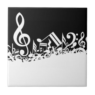 White Jumbled Musical Notes on Black Tile