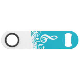 White Jumbled Musical Notes on Turquoise Bar Key