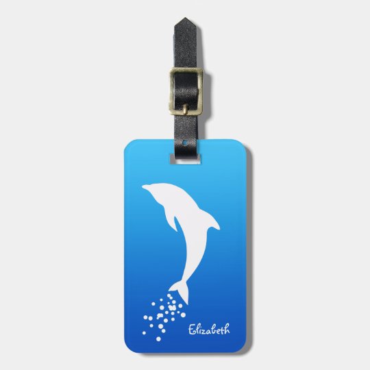 White Jumping Dolphin With Bubbles Luggage Tag