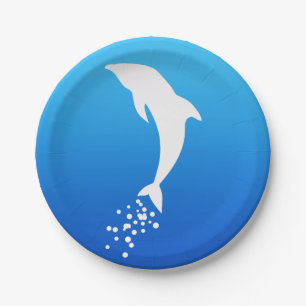 White Jumping Dolphin With Bubbles Paper Plate