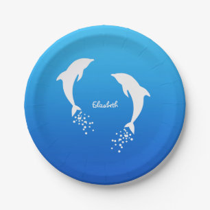 White Jumping Dolphin With Bubbles Paper Plate