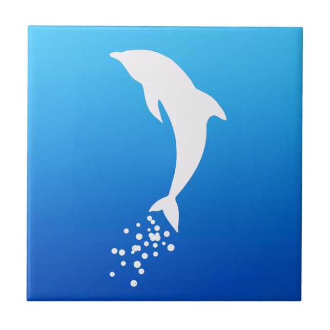 White Jumping Dolphin With Bubbles Tile (Front)
