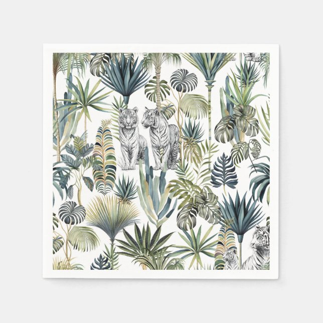 White Jungle White Tigers Paper Napkins (Front)