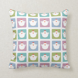 White Kawaii Chicken Sqaure Pattern Throw Pillow