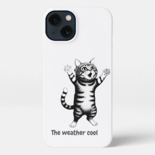 ​White Kawaii Tabby Cat Cool Weather iPhone13 Case