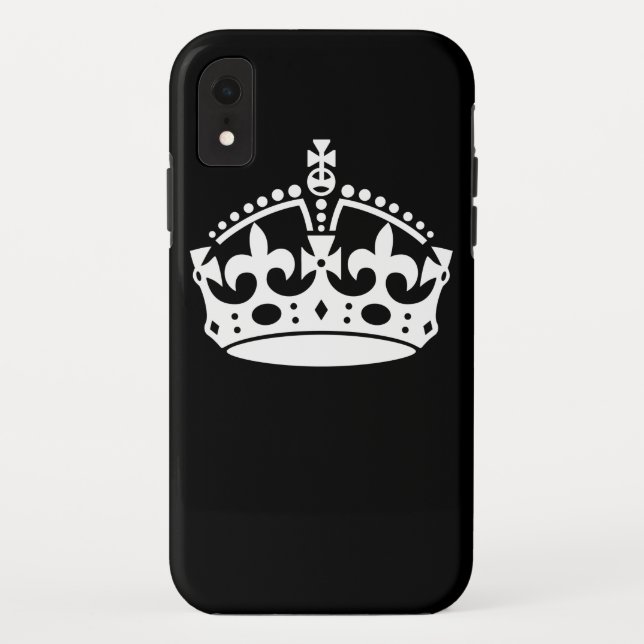White Keep Calm Crown on Black Case-Mate iPhone Case (Back)