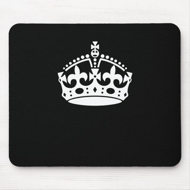 White Keep Calm Crown on Black Mouse Pad (Front)