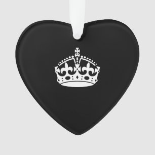 White Keep Calm Crown on Black Ornament