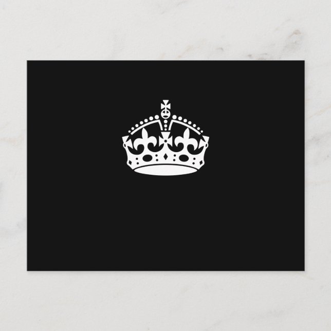 White Keep Calm Crown on Black Postcard (Front)