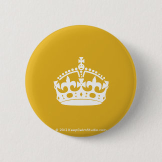 White Keep Calm Crown on Gold Background 2 Inch Round Button
